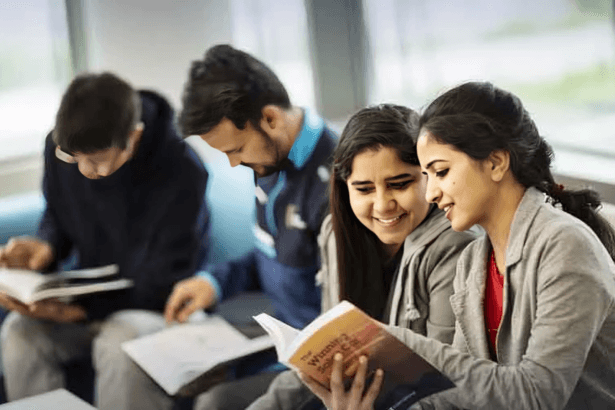 Students using learning materials